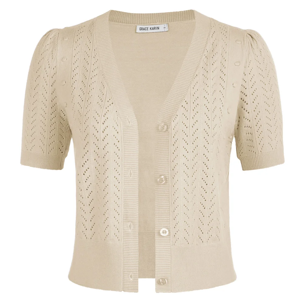Женский вязаный кардиган GRACE KARIN летняя дышащая блузка с коротким рукавом и
