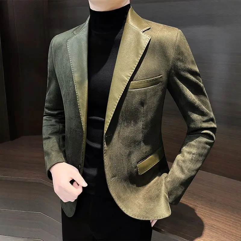 Оленькая кожа весна и осень 2024 повседневный мужской осенне-зимний костюм из