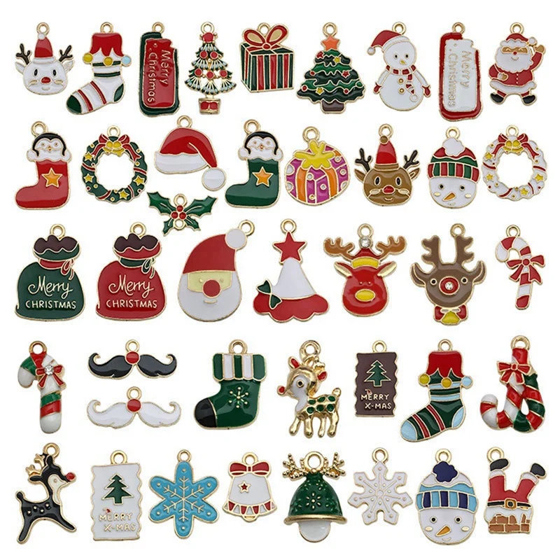 

40PCS Christmas Pendants, Alloy Dripping Pendant, Santa Claus Snowman Tree Elk Pendant, Jewelry Accessories DIY