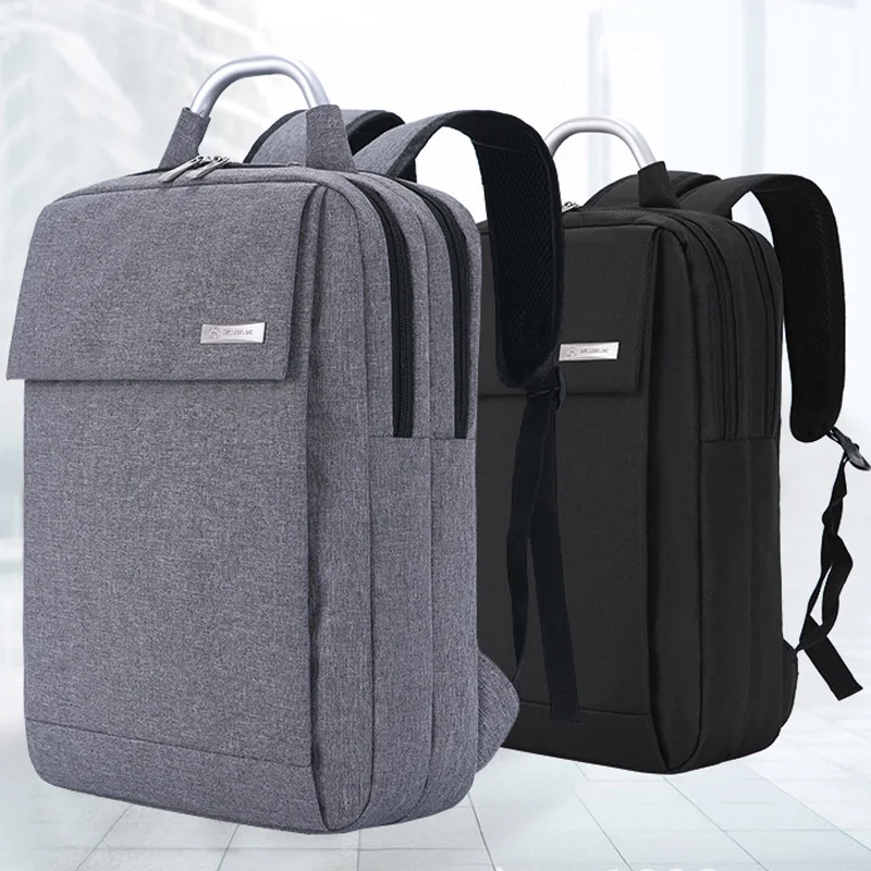 

Grey Multi Layered Men's Backpack with Zipper Design USB Charging Interface Waterproof Fabric 15.6-inch Laptop Business Wrap