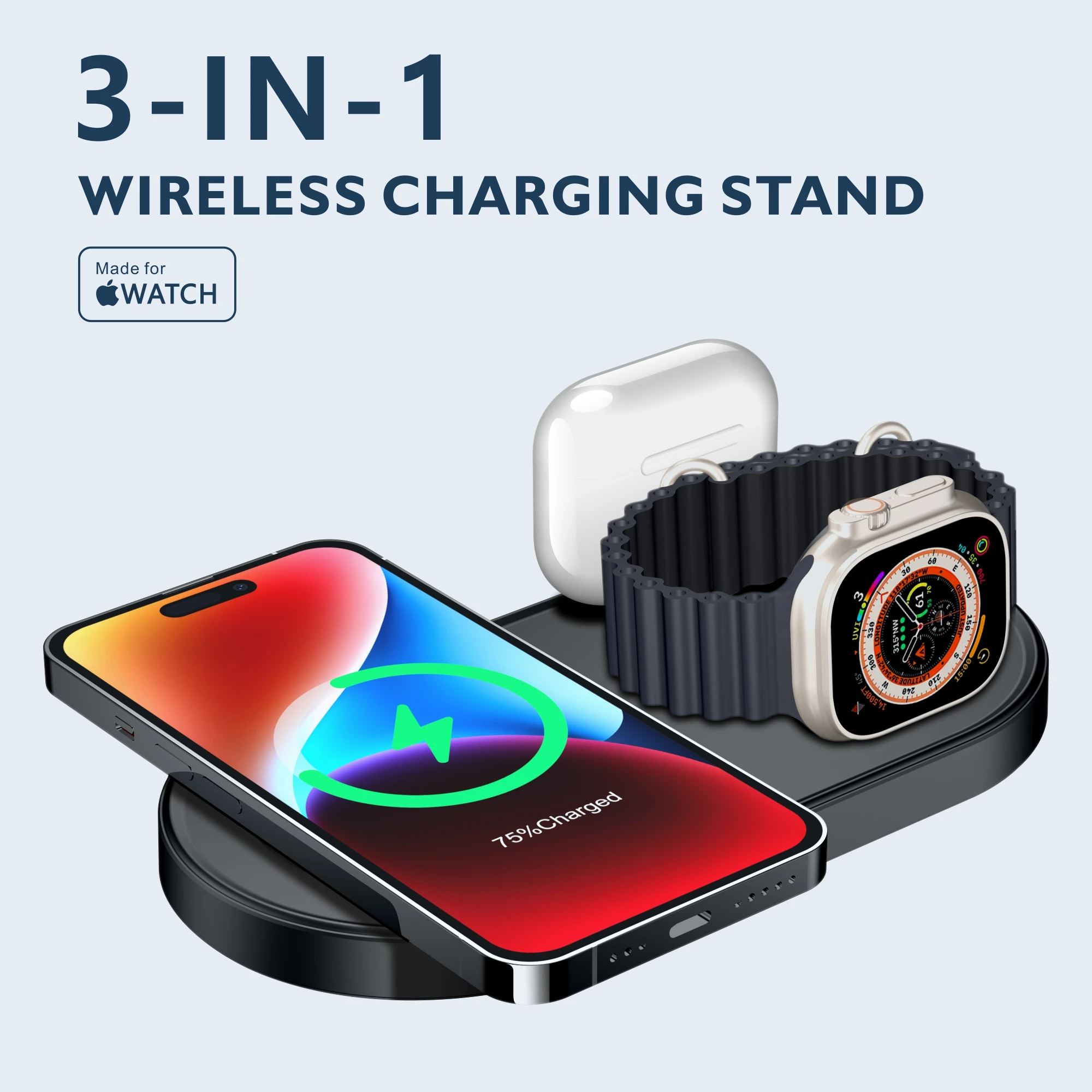 

3 in 1 Wireless Charger for iPhone 14 13 12 Samsung Android Phones Apple Watch Airpods 15W Portable Fast Charging Dock Station