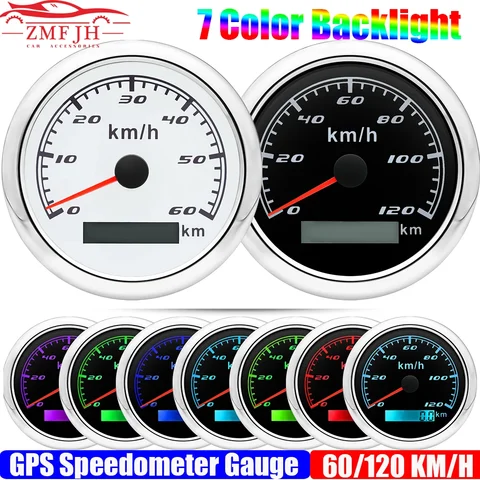 7-цветный светильник 60/120 км/ч 85 мм GPS-спидометр для лодки, автомобиля, грузовика, измеритель скорости с GPS-антенной, водонепроницаемый, 9-32 В, на заказ