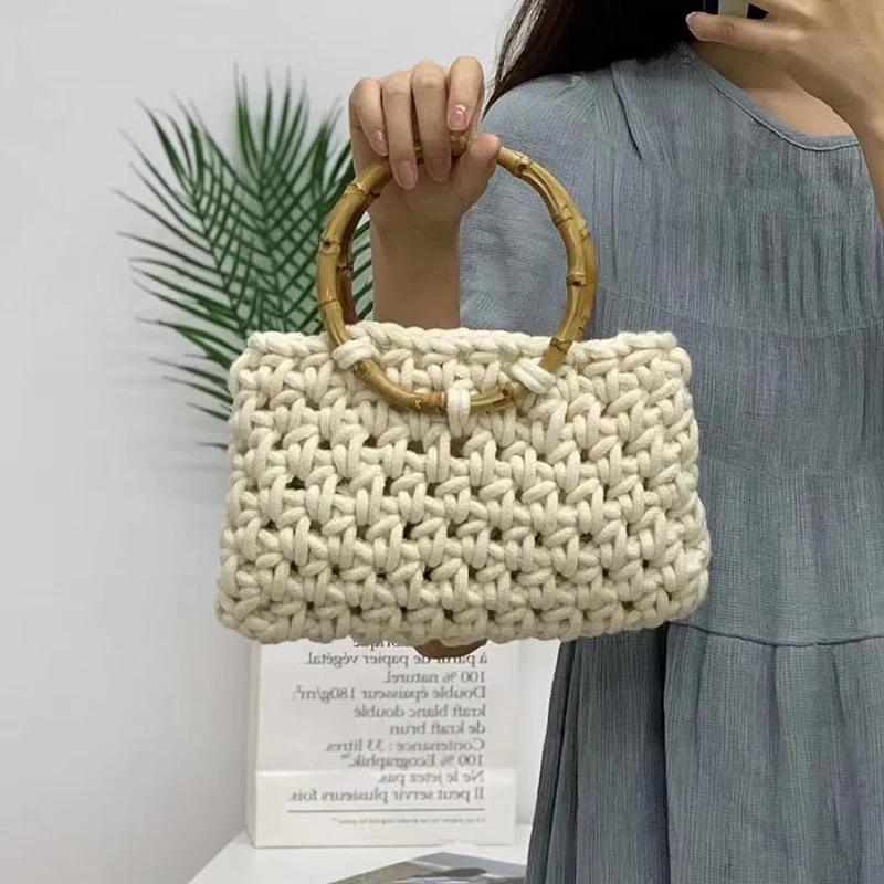 

Женская Хлопковая сумка ручной работы с кольцом из бамбука