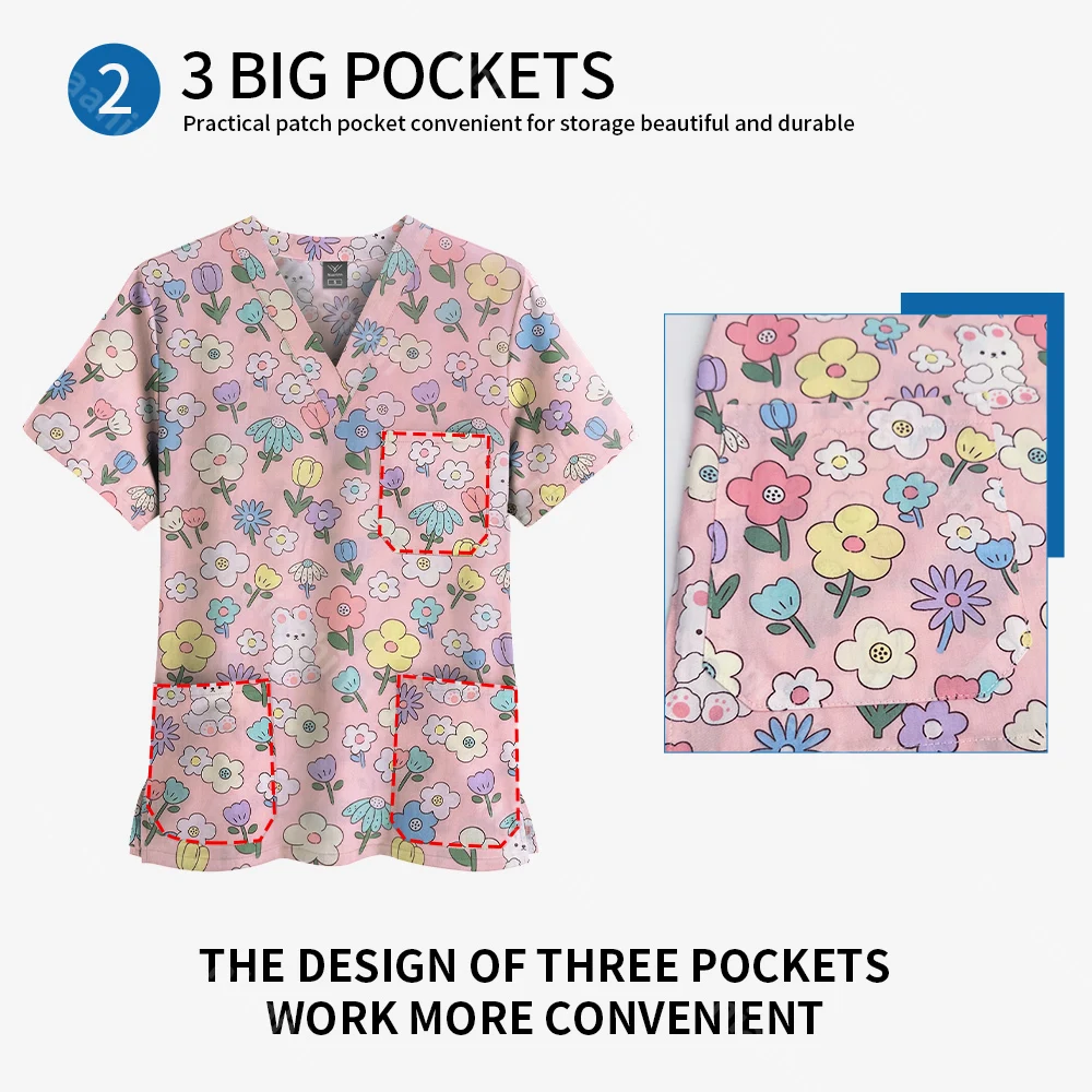 Блузка для медсестры и врача с цветочным принтом больничная хирургическая форма