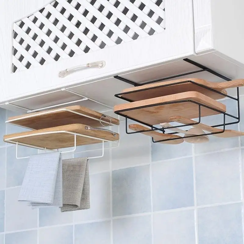 

Stainless Steel Double Layer Cabinet Shelf Towel Holder Stand Chopping Board Storage Rack Wall Shelves Hanger