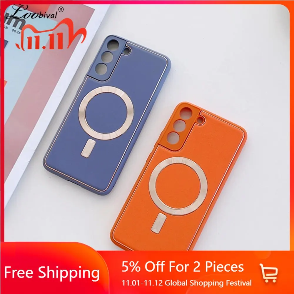 For Samsung Galaxy S22 Ultra Luxury Magnetic Leather Phone Case for Samsung Galaxy S22 Plus Magsafing Wireless Charging Cover