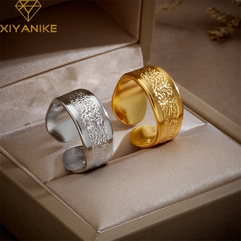 

XIYANIKE 316L Stainless Steel Rings Surface Bump Opening for Woman Couple Width Hip Hop Personality Punk Gifts Birthday Jewelry