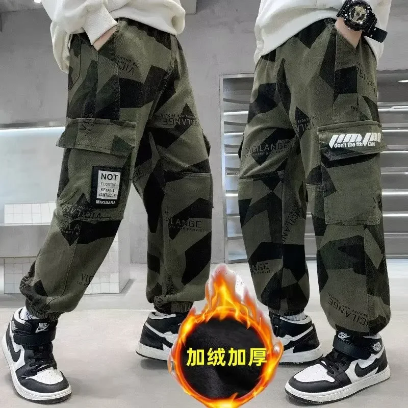 

Winter Pants for Boys Cargo Pants Camouflage Velvet Brush Thermal Kids Clothes 4 5 6 7 8 9 10 11 12 13 14 15 Year Boys Clothes
