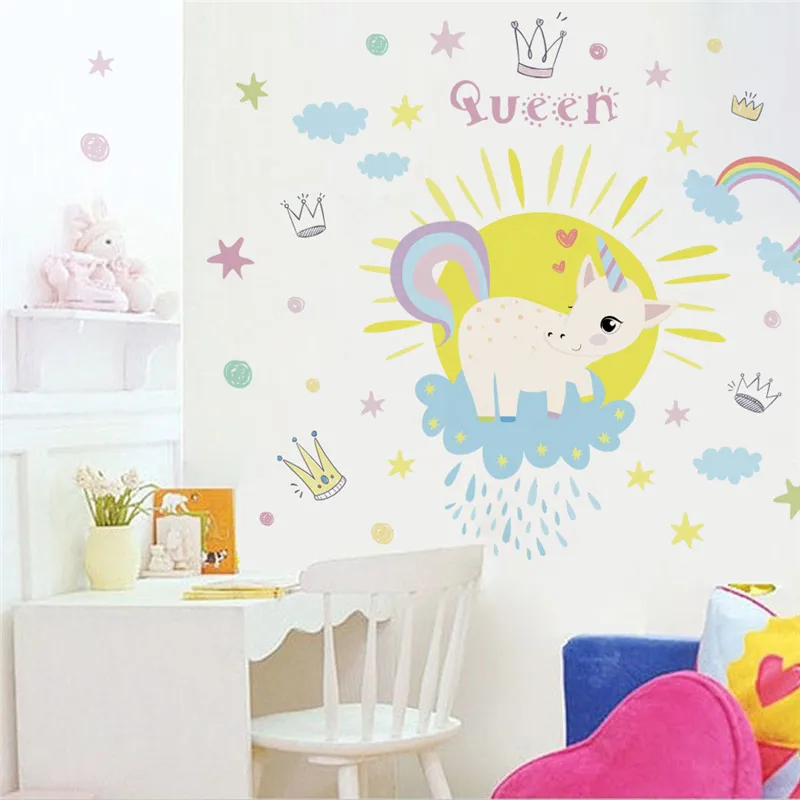 Наклейка на стену с рисунком единорога для комнаты девочек спальни украшение