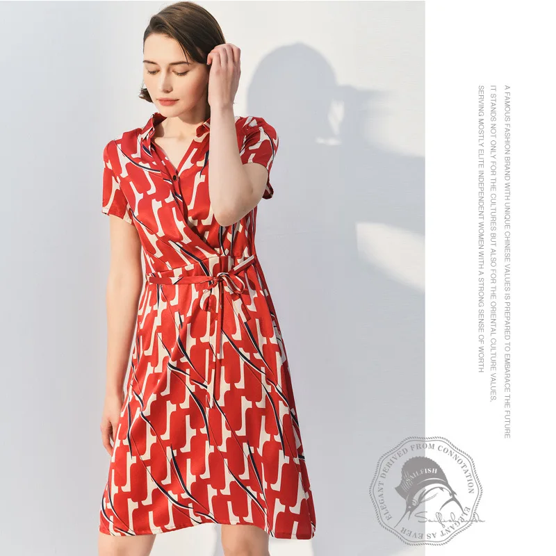 

Elasticin Satin Silk Lace Waist Dress Short Sleeve