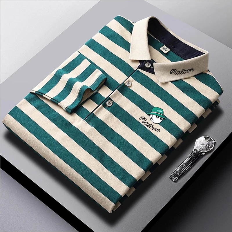 Golf Shirt Spring and Summer New Men's Long Sleeve Golf T-shirt Stripe Cotton Business Golf Clothing Men's Golf Polo Shirt