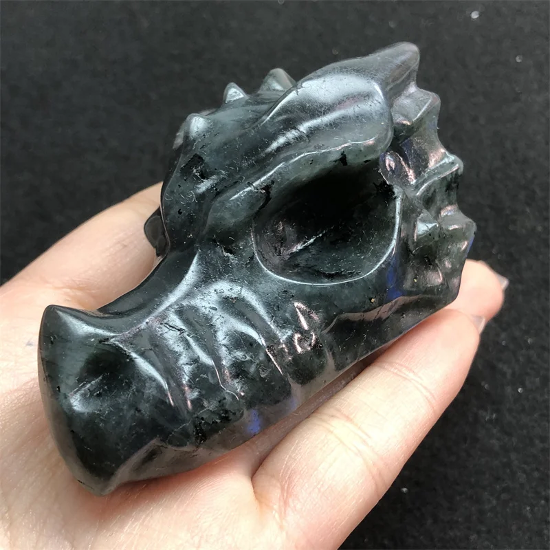 

7 см натуральный лабрадорит, кристалл ручной работы, Резная Голова Дракона, Череп, полированное животное, мощная статуя, подарок для украшен...