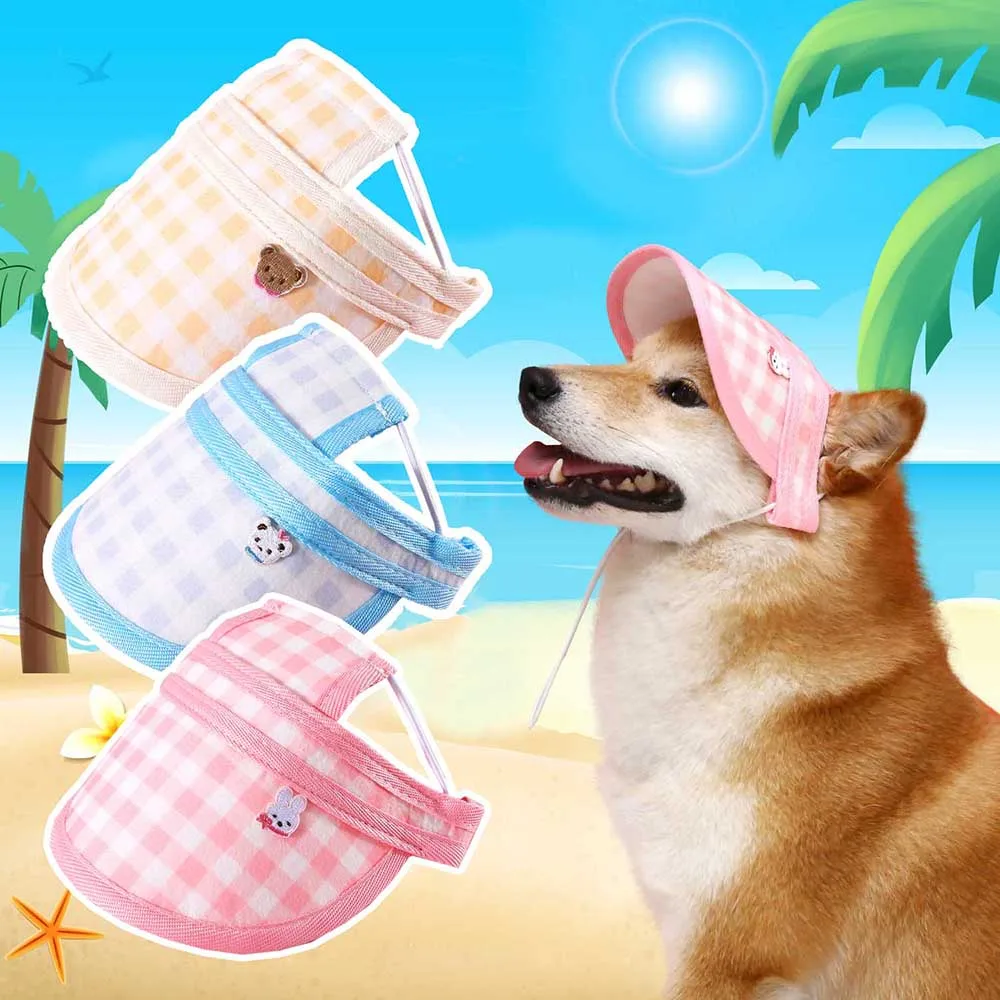 

Cartoon Felt Plaid Sunscreen Pet Baseball Hat Summer Pet Dog Sun Cap With Ear Hole Outdoor Adjustable Dog Sunhat Pet Supply