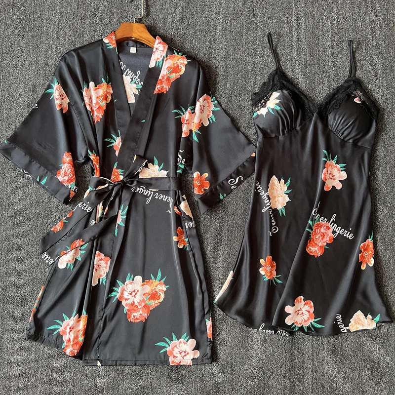 Женское цветочное кимоно с принтом халат комплекты свадебное нижнее белье для