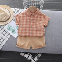 9m 3t kids baby boy clothes simple lattice summer print sets 2pcs short sleeve shirtshorts child boy beach wear outfits