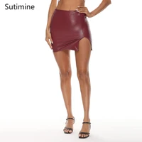 summer skirts womens pu leather skirt female zipper sexy bud side slit y2k mini black skirt