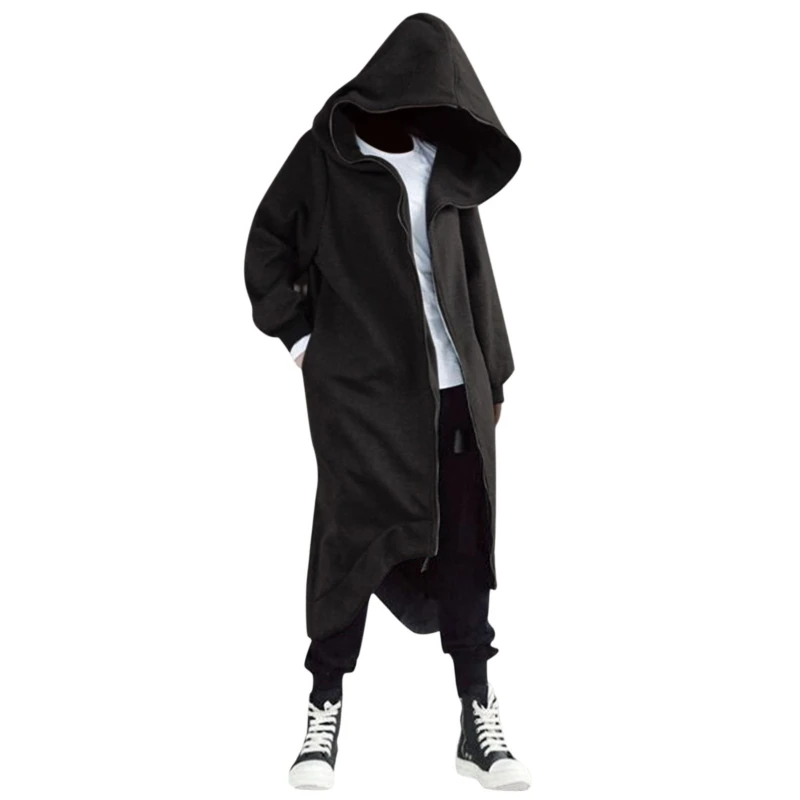 Fashion Unisex Long Sleeve Hooded Nazgul Long Coat Zipper Cl