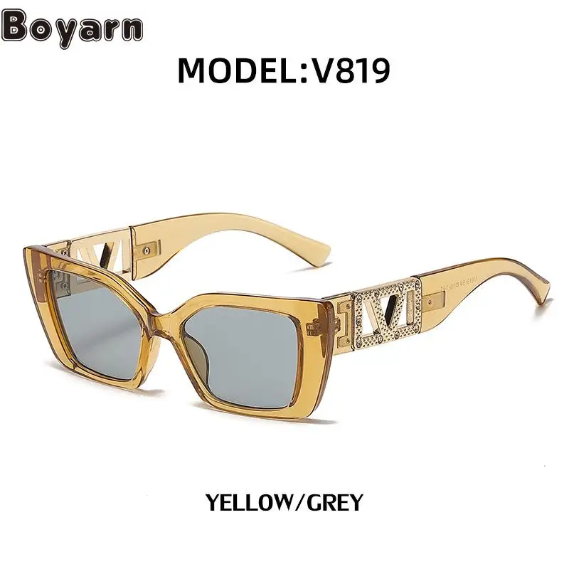 

Boyarn Luxury Brand Design Fashion Small Frame Sunscreen Sunglasses Women's High Sense Ins Cat's Eye Diamond V-shaped Sunglasses
