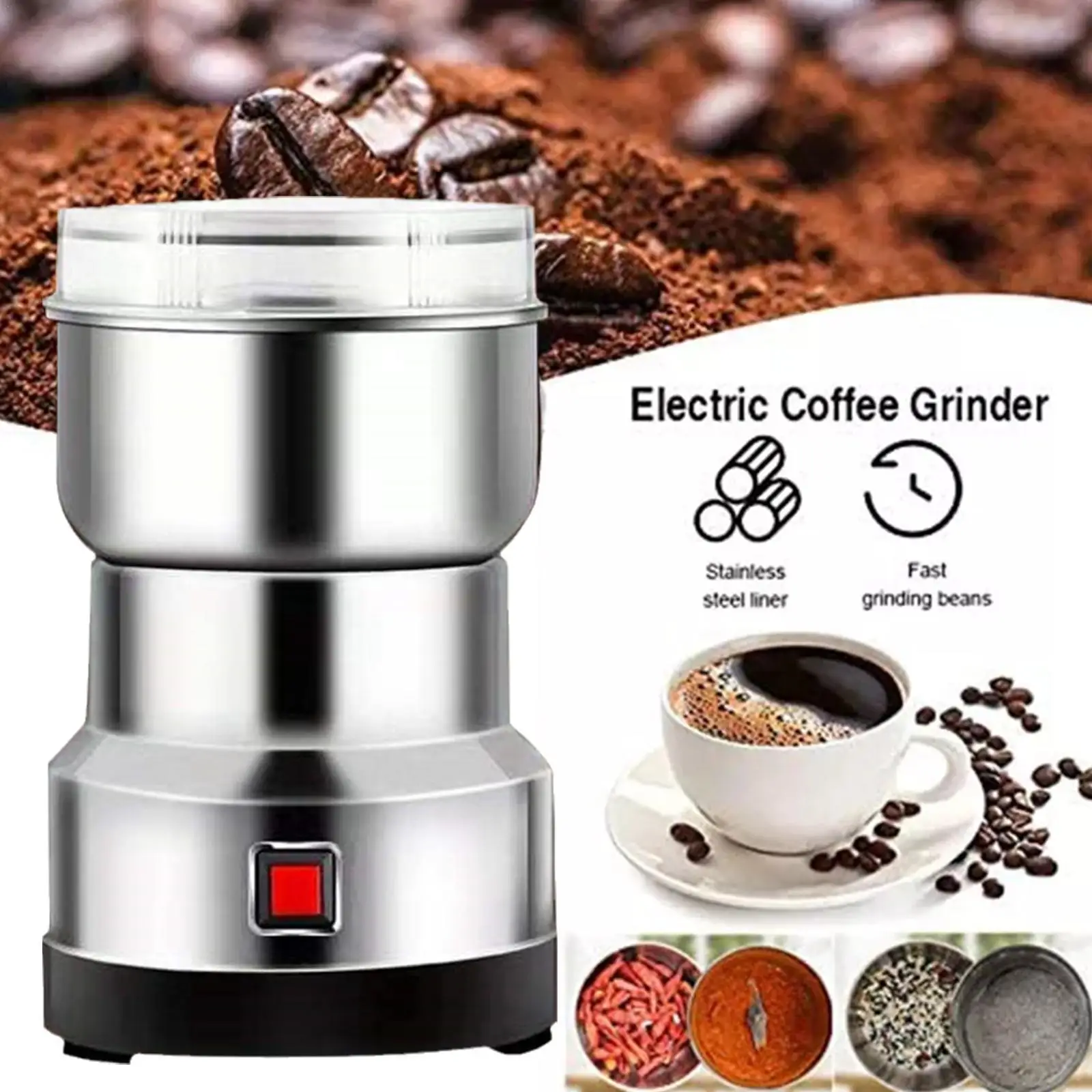 

Electric Coffee Grinder Multifunction Stainless Steel Blade Cafe Spice Mill Blender Nut Bean Seeds Grinding Smash Machine