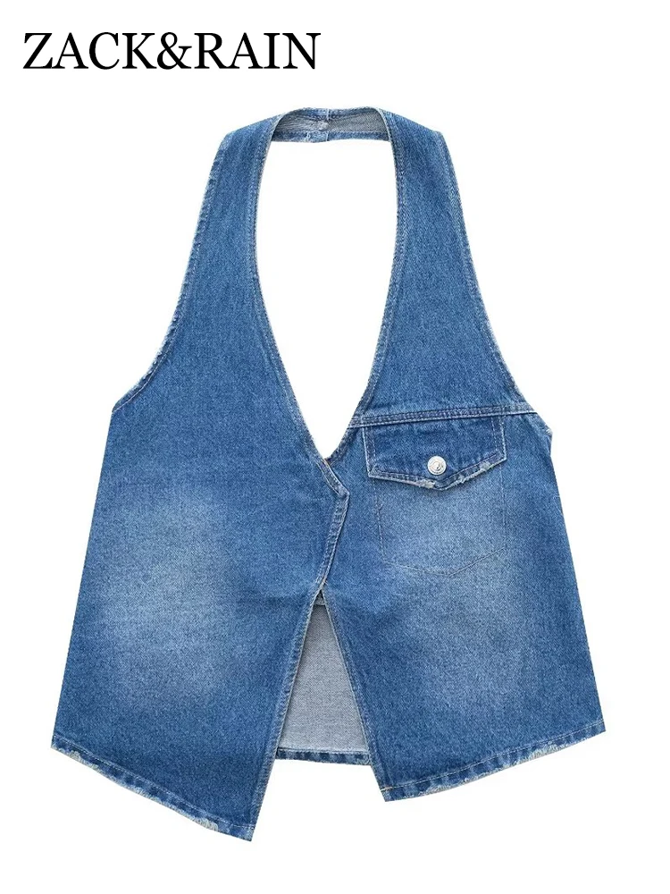

ZACK RAIN Женская мода с клапаном джинсовые Асимметричные майки летние сексуальные женские майки на молнии