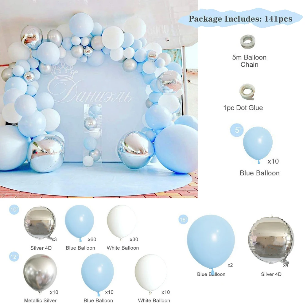 

141Macaron blue Balloons garland Arch Happy Birthday Party Decor Kids Adult Wedding Confetti Latex Ballon Chain Baby Shower 2024