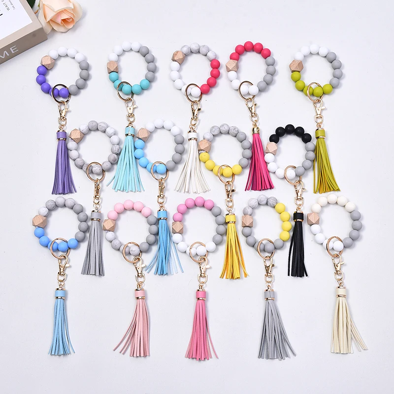 

1 шт., силиконовый брелок с деревянными бусинами