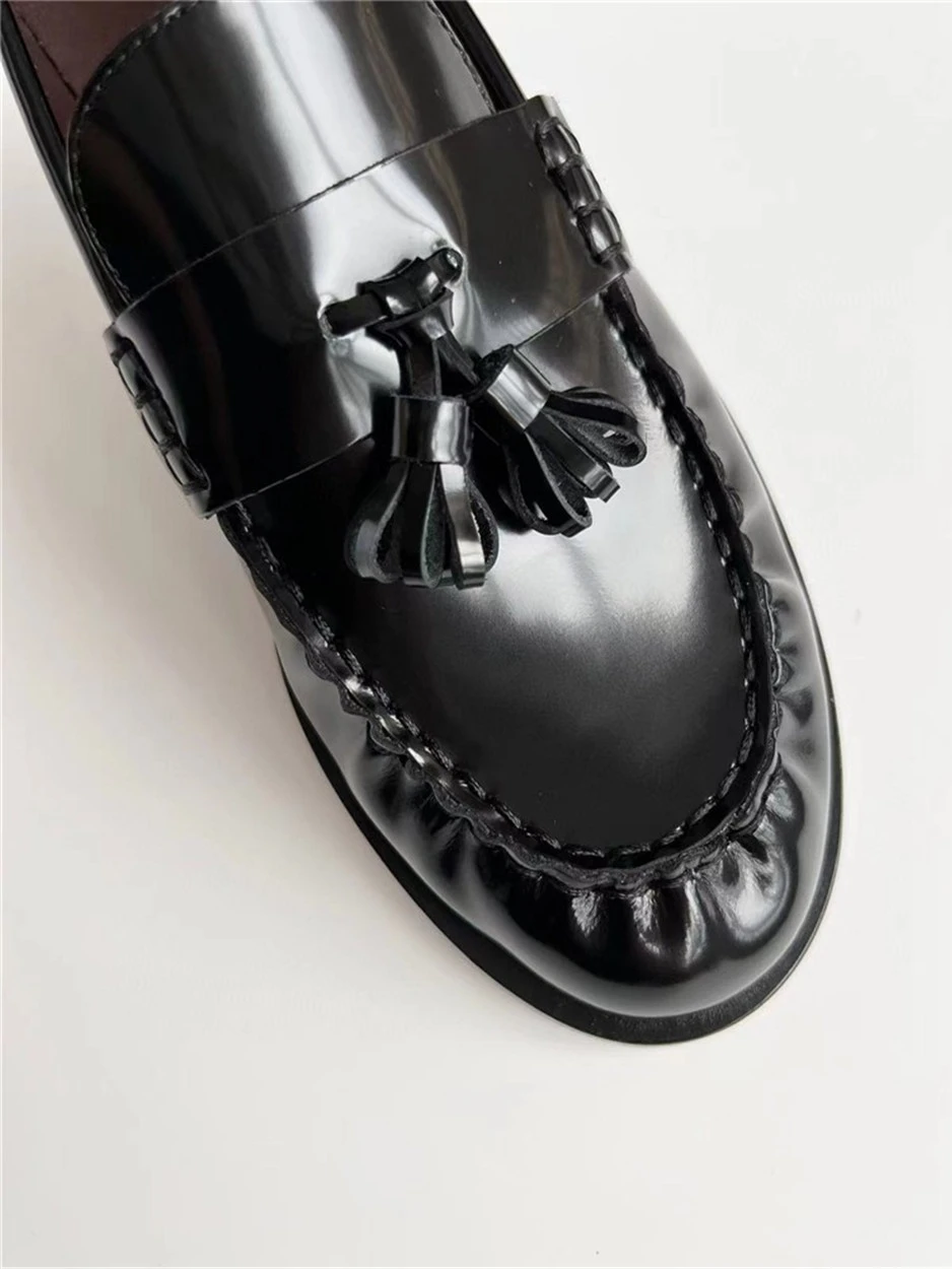 New style leather single shoes in spring and autumn Women's Lefu shoes English style flat heel round toe small leather shoes