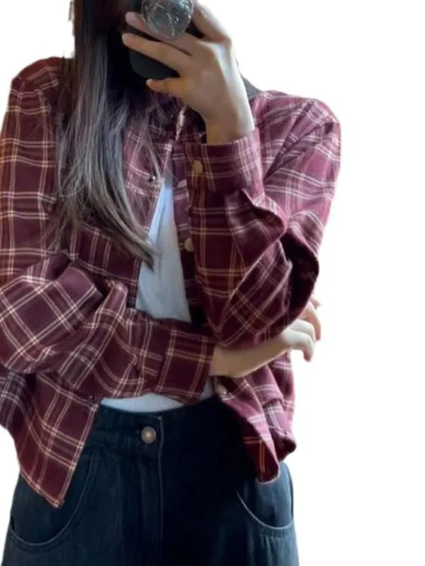 Рубашка в клетку стиле ретро модная женская короткая куртка на весну и осень