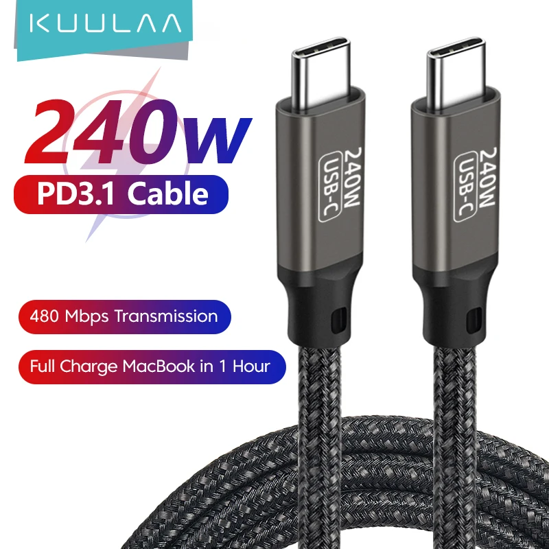 

Кабель зарядный KUULAA USB Type-C, 240 Вт, для MacBook Pro 48V5A PD3.1 USBC