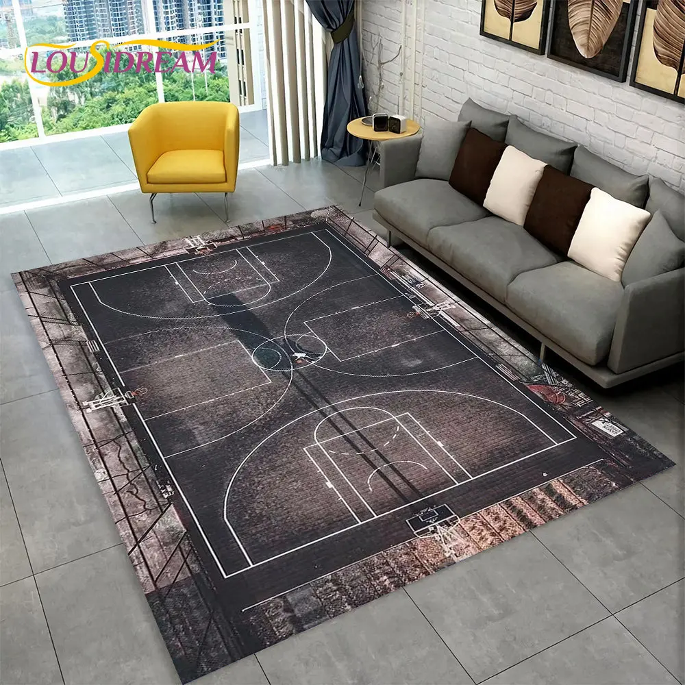 Фото 3D коврик для баскетбола с мультяшным рисунком, большой ковер для гостиной, спальни, дивана, игровой комнаты, Декор, нескользящий напольный коврик для детей №2