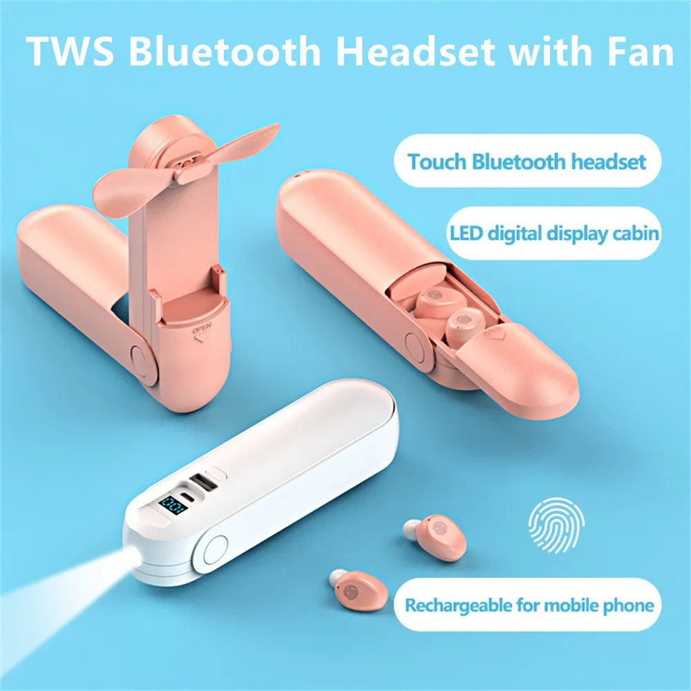 

Беспроводные Bluetooth-наушники с мини-ручным вентилятором Шумоподавляющие наушники-вкладыши TWS с зарядным устройством Наушники-вкладыши для с...