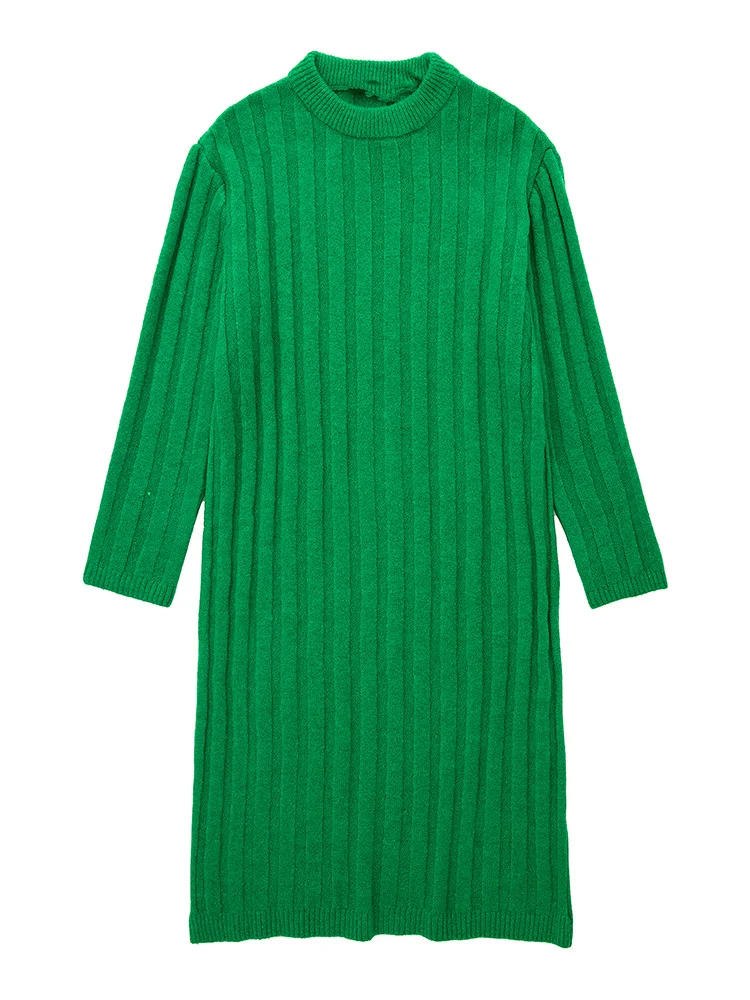 

Платья 2022 модная осенне-зимняя одежда для женщин с круглым вырезом и длинным рукавом, трикотажное платье в рубчик, зеленое повседневное сво...