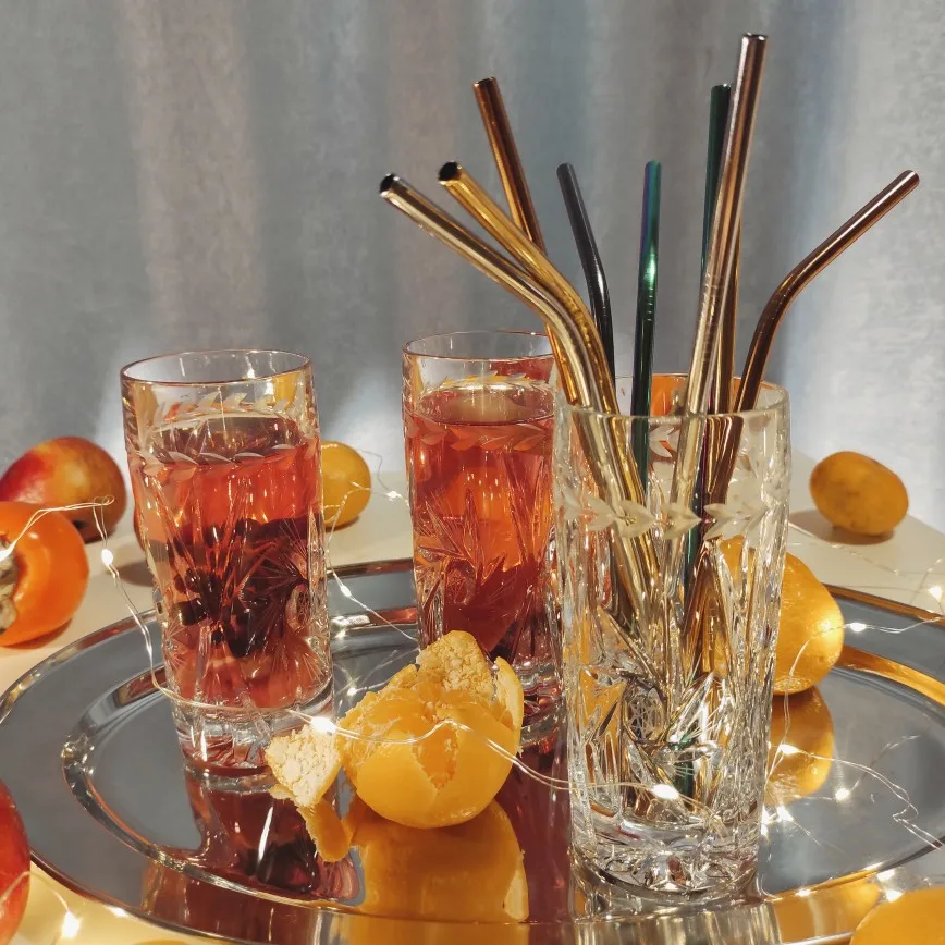 

5 Pcs Boba Reusable Stainless Steel Straws Set with Cleaner Brush 304 Metal Portable Drinking Straw Party Bar Accessory