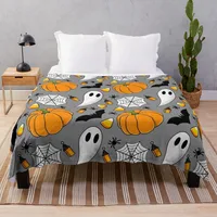 Halloween Flannel Throw Blanket Cute Pumpkin Ghost Bat King Queen Full Size Lightweight Super Soft Warm for Sofa Couch Bed Decor