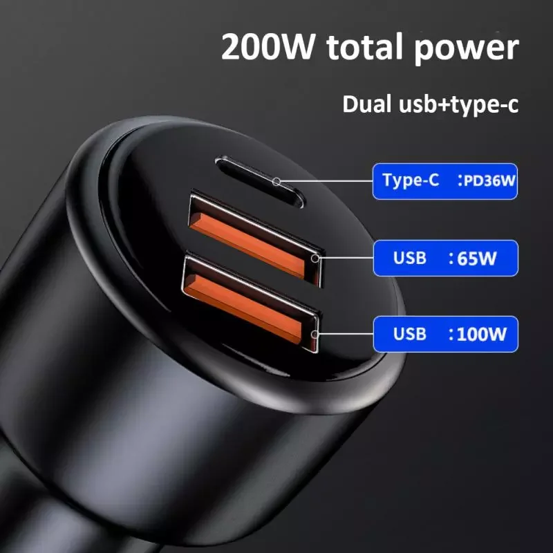 

Car Charger Type C 200W Fast USB Charger for iPhone 13 12 Car Charging Quick 4.0 3.0 Charge Moible Phone PD Charger