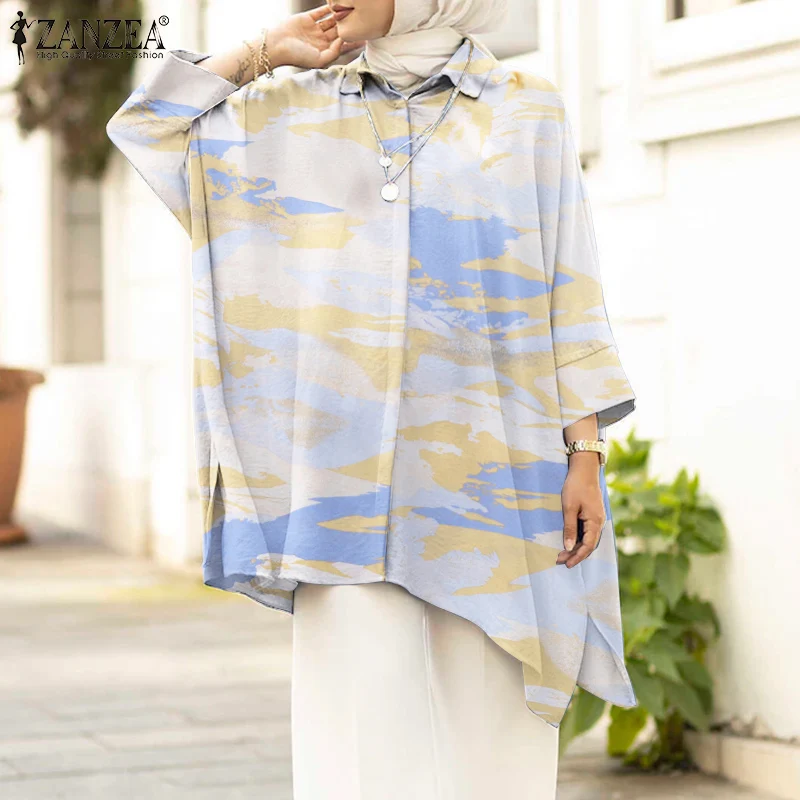 

ZANZEA Women Bohemian Long Sleeve Muslim Abaya Blouse Vintage Loose Tunic Tops Casual Spring Tie-dyed Shirt Islamic Clothing