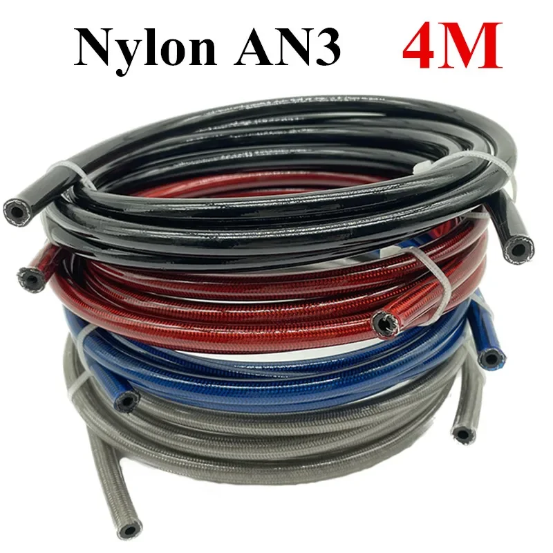głosem 4M AN3 Motocyklowy w oplocie ze stali nierdzewnej + PVC nylonowy przewód hamulcowy Wąż hydrauliczny Dirt Bike Gas Oil Fuel Tube Pipe