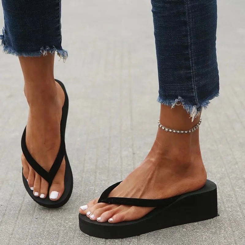 2023 New  Ladies Shoes Thong Women's Slippers Summer Solid Color Casual Beach Wedge Shoes Female Platform Slippers Large Size