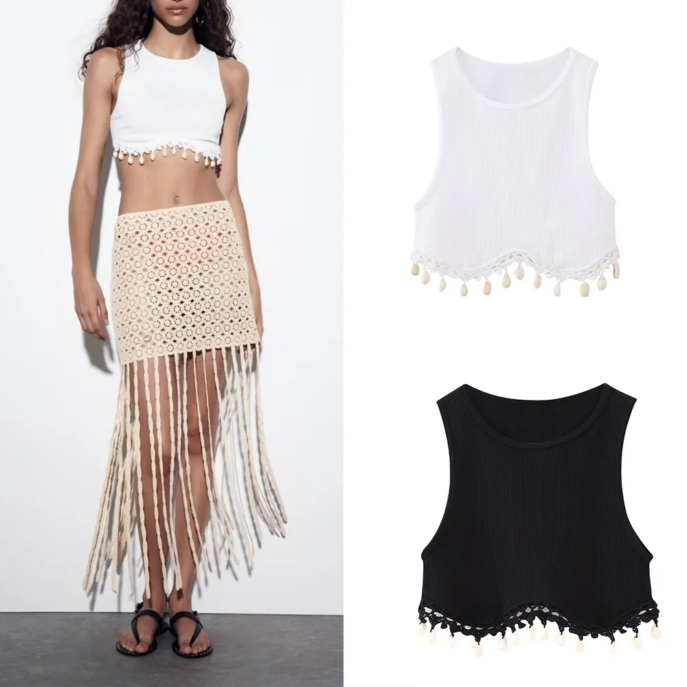 

Женская блузка из бесшовной ткани с круглым вырезом и универсальной отделкой