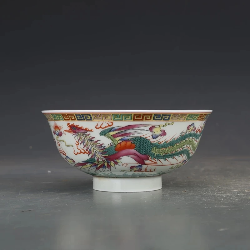 Qing Guangxu Porcelain Pastel Dragon And Phoenix Bowl Antique Porcelain Ming and Qing Porcelain Collection