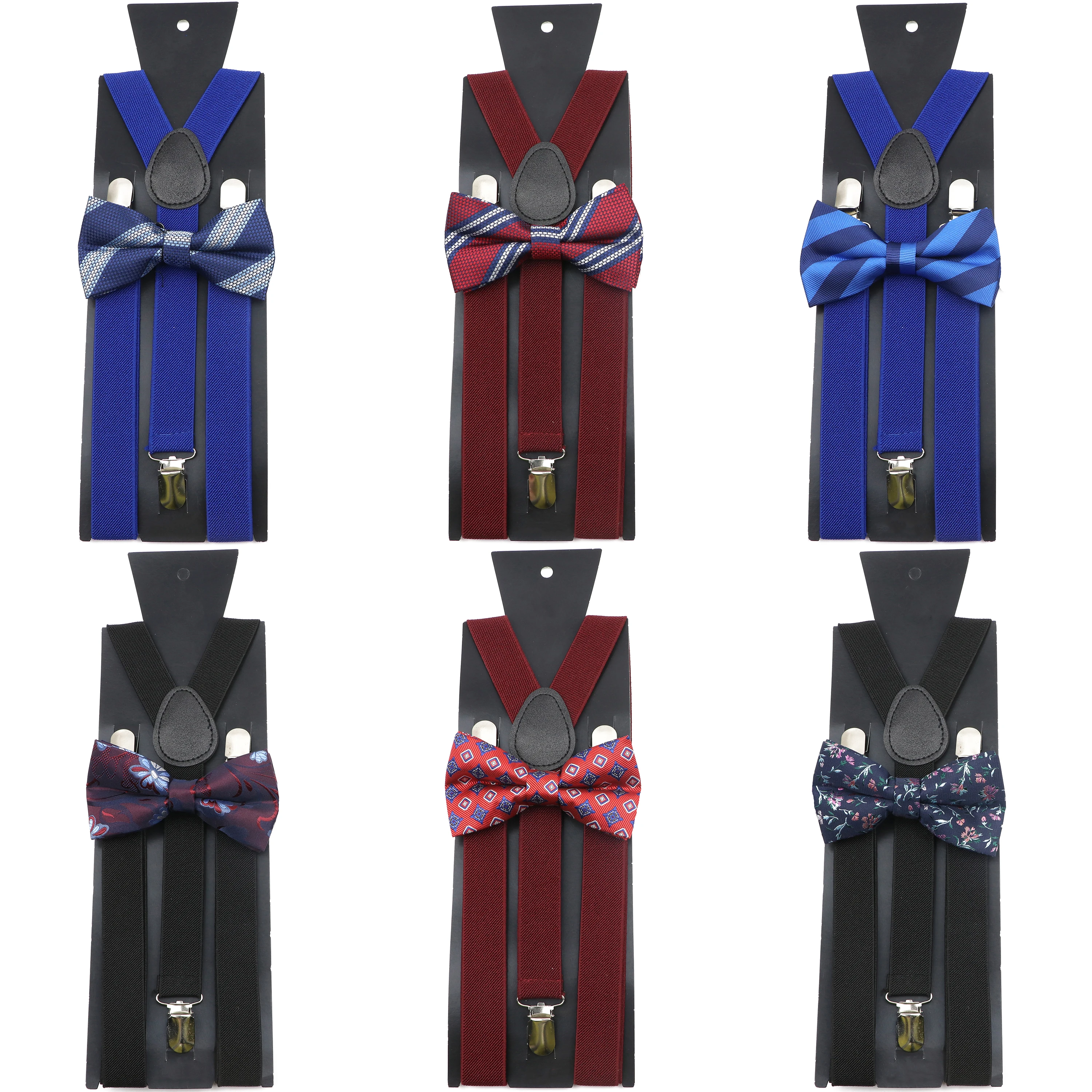 Solid Color Elastic Leather Suspenders Bowtie Set Mens Adjustable Classic Black Red Brown Y-Back Braces Suit Shirt Wedding Wear