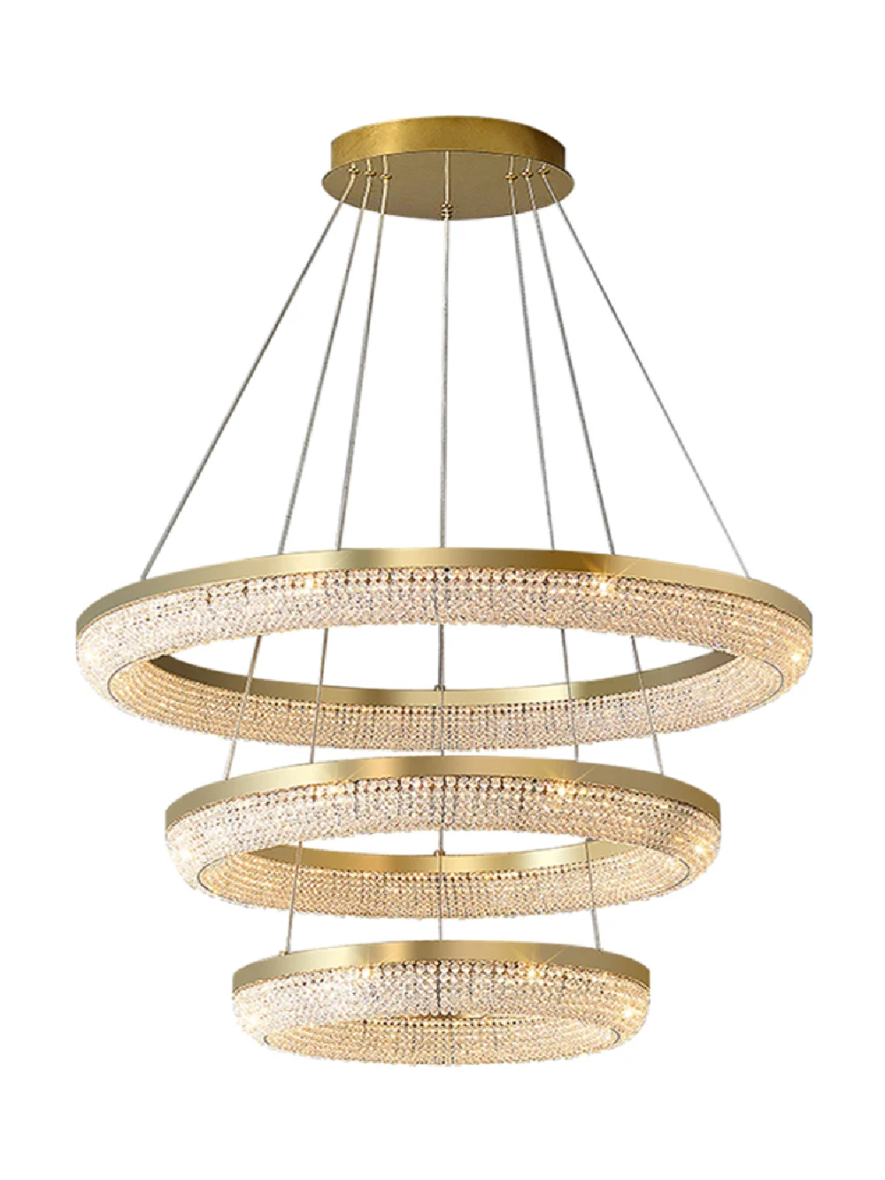 

Luxury 3 Layers Round Gold Chandelier Height Adjustable Hanging Lamp Dimmable LED Crystal Light Fixture Home Decor Appliance