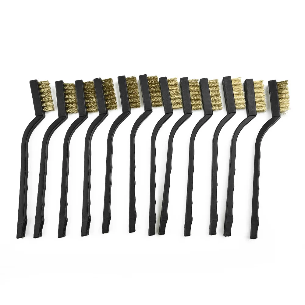 

12pcs Brass Brush Mini Wire Brush Micro DIY Paint Rust Remover Removal Metal Tool Clean Welding Slag Rust Professional Hand Tool