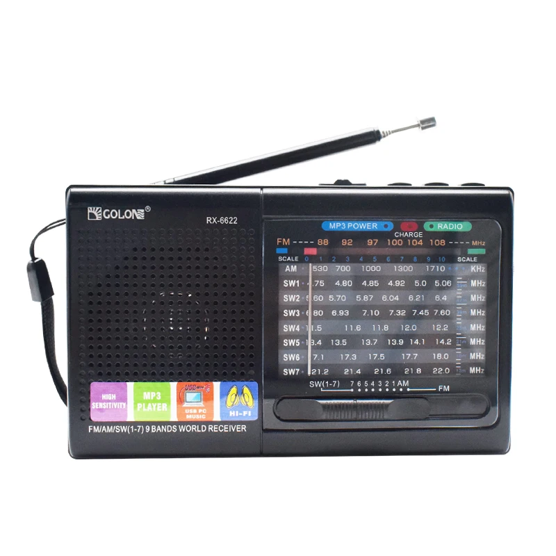 Портативное радио FM AM SW с USB TF картой динамиком карманное для пеших прогулок и