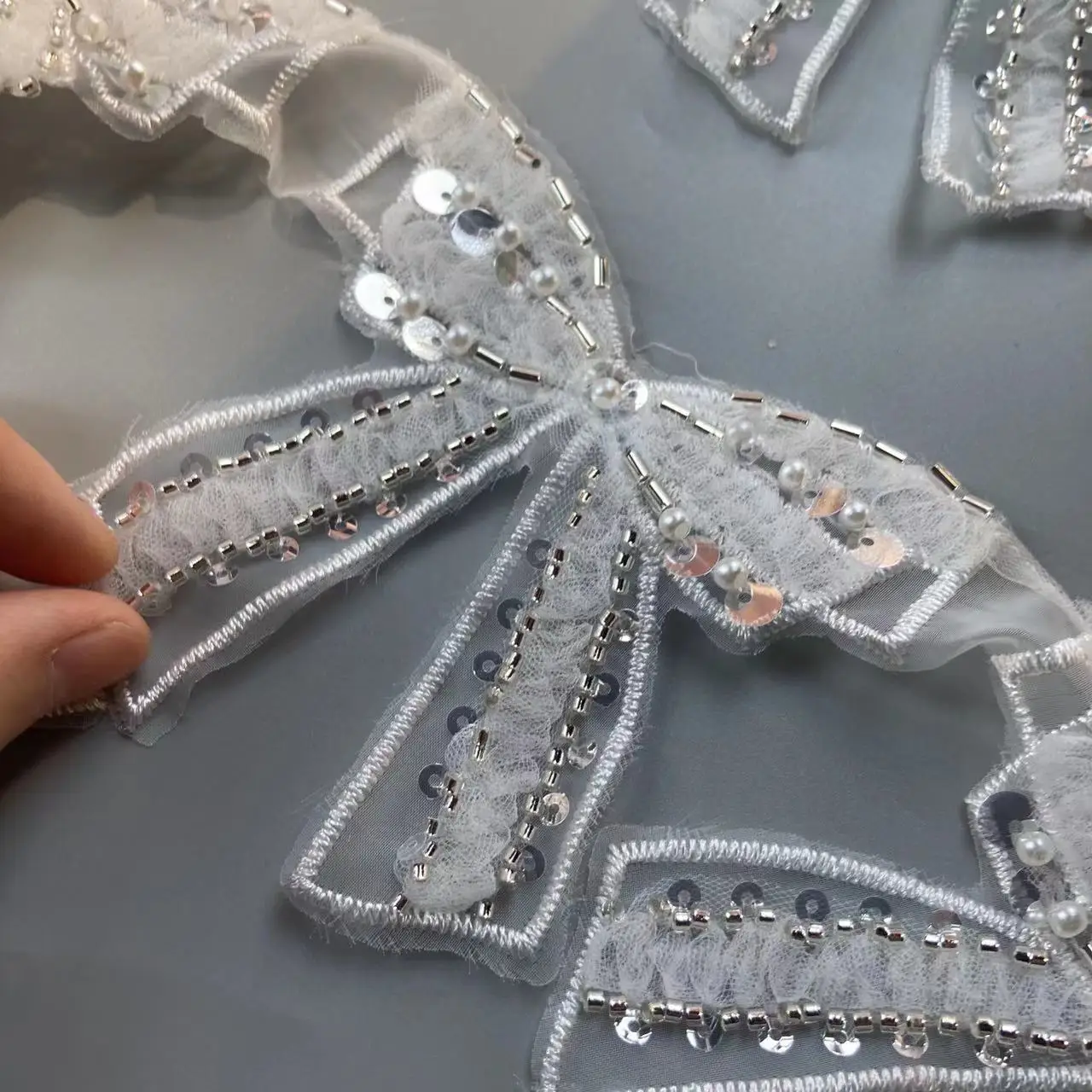 1 ярд 10x9 см алмазный бант жемчужная вышитая кружевная отделка лента ткань шитье