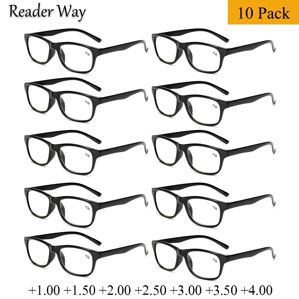 

10 Pack Men Women Cheap Reading Glasses Black Frame Durable Simple Lightweight Presbyopic Eyeglasses 1.0 1.5 2.0 2.5 3.0 3.5 4.0