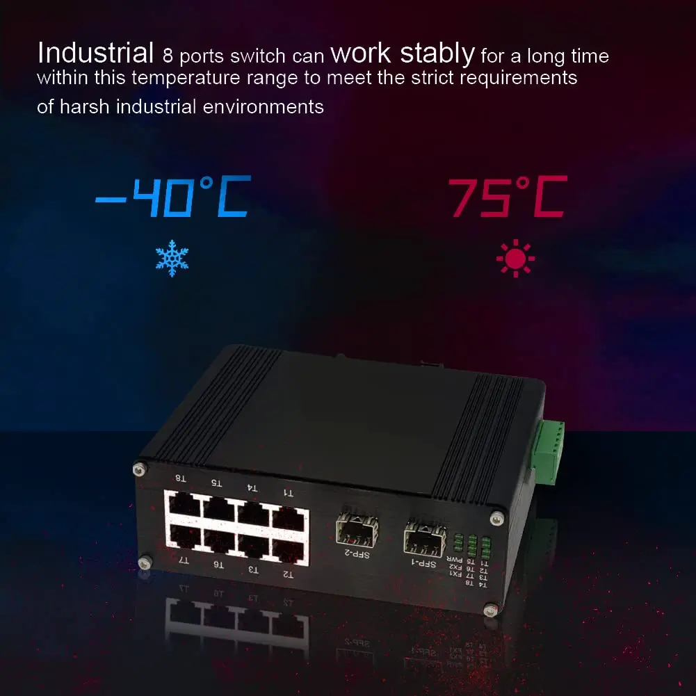 Industrial 8 port switch with 2 sfp,8GE+2SFP Gigabit Switch,POE Optional,8 Port Gigabit Ethernet Switch DIN Rail Mount,IP40,