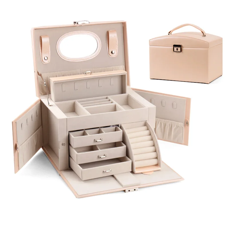 

Large 5 Tier Lockable Jewelry Box with Mirror for Rings, Earrings, Necklaces and Bracelets