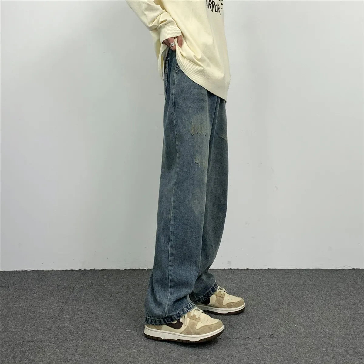 JEAN MAN Hip Hop Loose Straight Retro Ripped Loose Women Jeans High Street Jeans Men Loose Jeans Street Pants Y2k Pants Casual