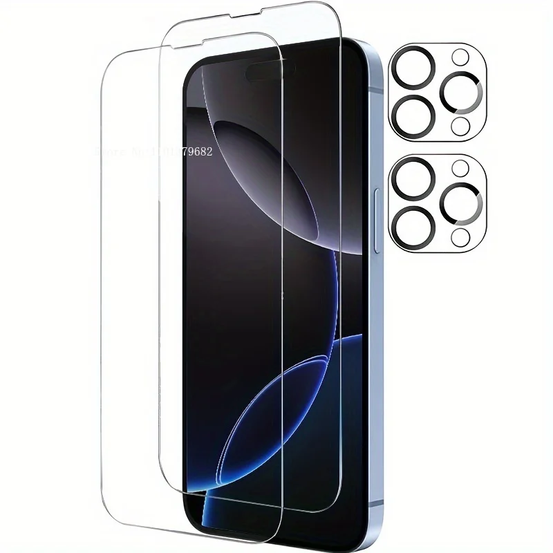 4-in-1 High-Definition Transparent Film + 2pcs Camera Lens Protection For iPhone 11 12 13 14 15 16 Pro Max Plus Mini Glass